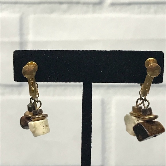 Vtg Miriam Haskell Screw Clip On Dangle Earrings - Picture 4 of 7